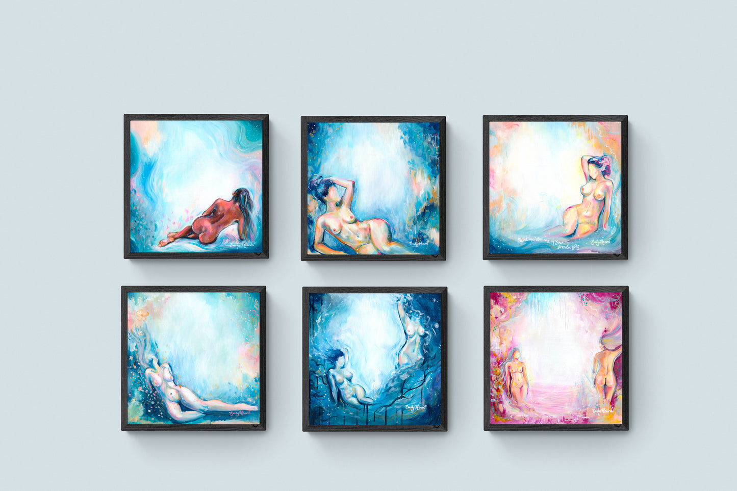 Colourful abstract nude art gallery wall