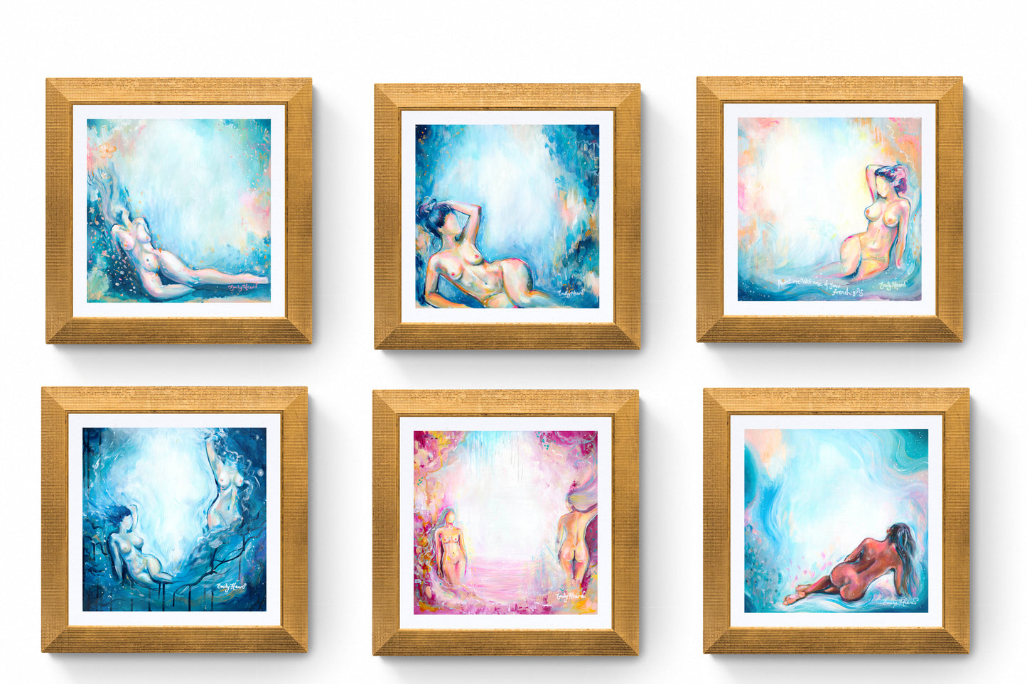 Colourful abstract nude art gallery wall