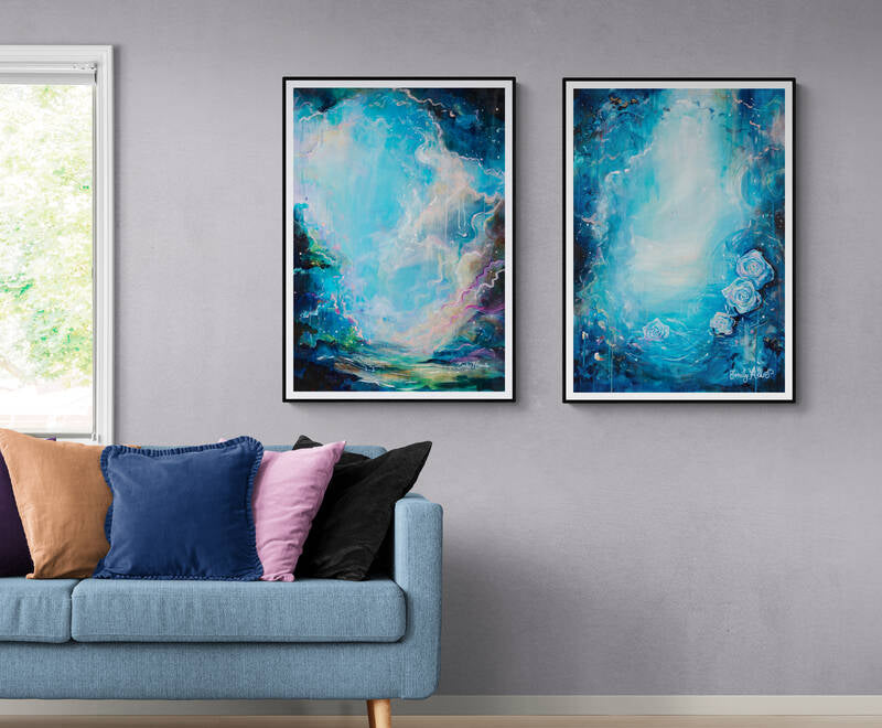 Blue abstract rose art print by Emily Louise Heard