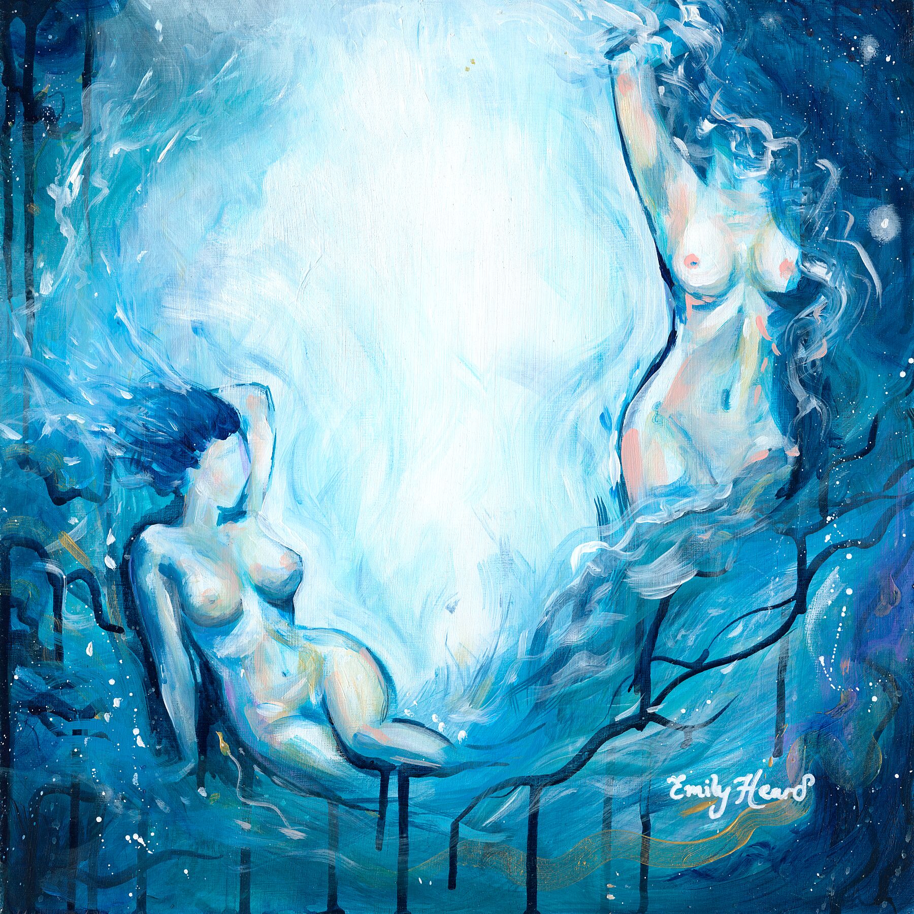 Blue abstract nude art by Emily Louise Heard