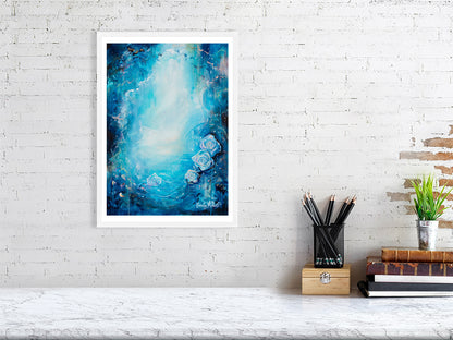 Blue abstract rose art print by Emily Louise Heard