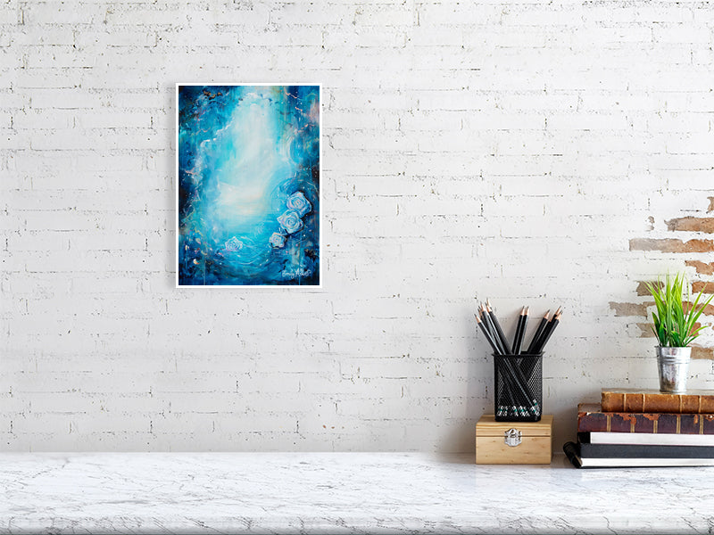 Blue abstract rose art print by Emily Louise Heard