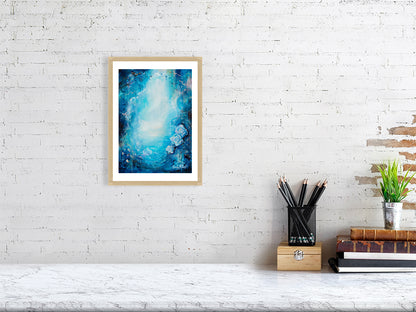 Blue abstract rose art print by Emily Louise Heard