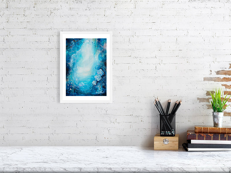 Blue abstract rose art print by Emily Louise Heard