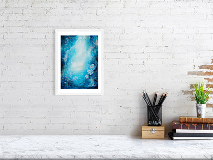 Blue abstract rose art print by Emily Louise Heard