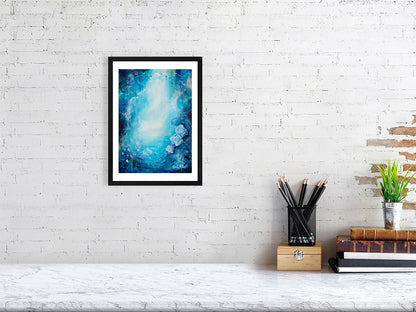 Blue abstract rose art print by Emily Louise Heard