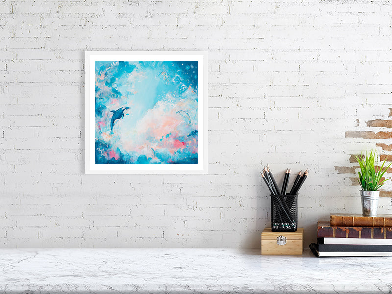 Abstract sky print with orca and dolphin