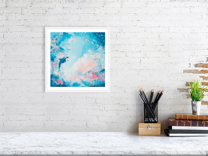 Abstract sky print with orca and dolphin