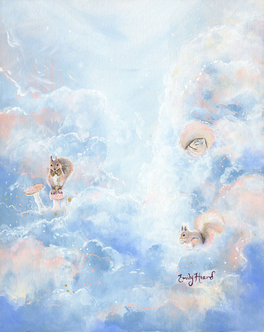 Cloud painting with sleeping squirrels 