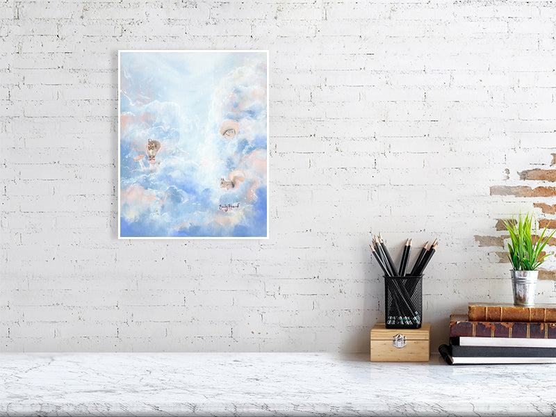 Cloud art print with sleeping squirrels 